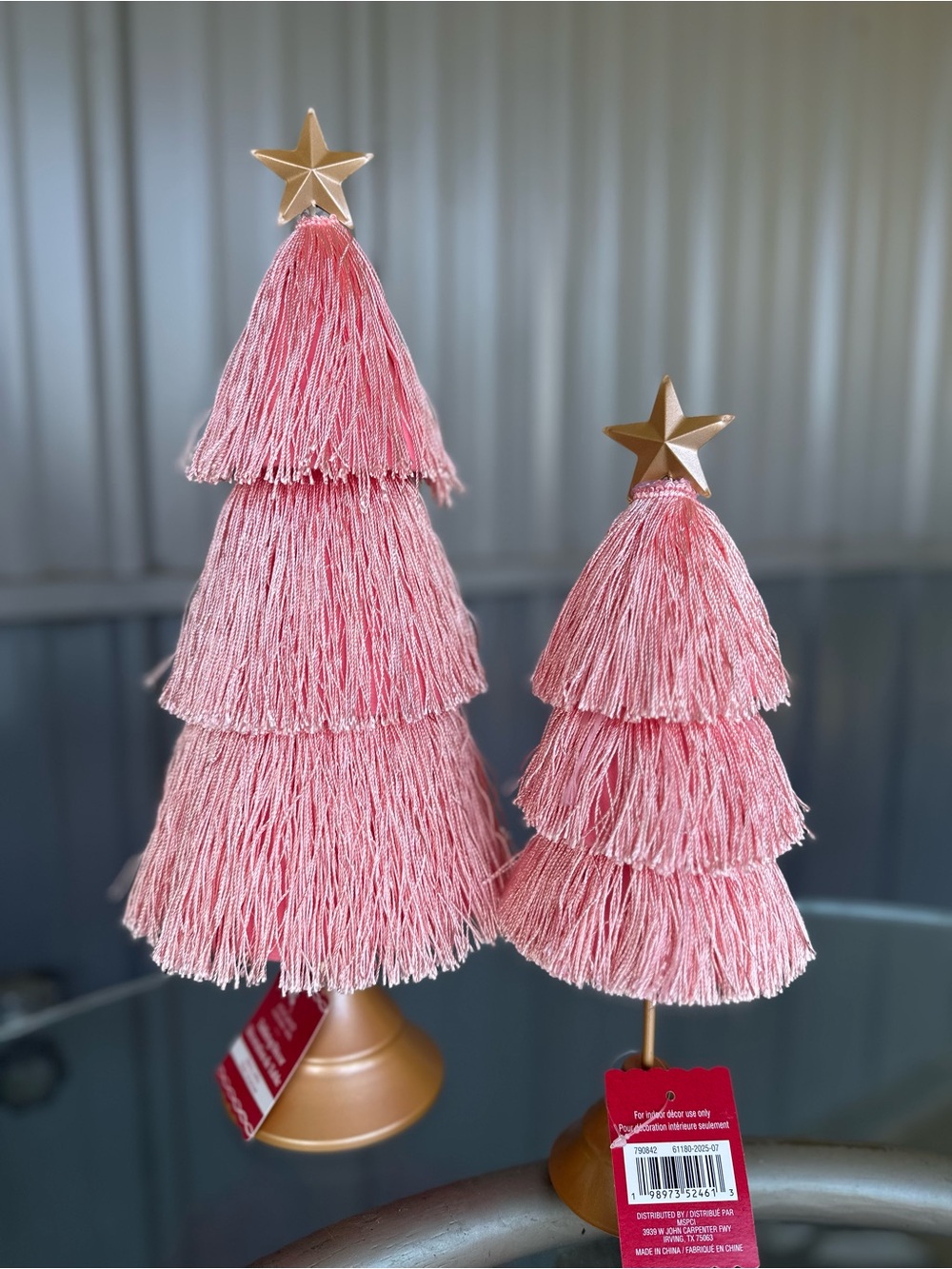 NWT Ashland Pink Fringe Christmas Trees Tabletop Decor